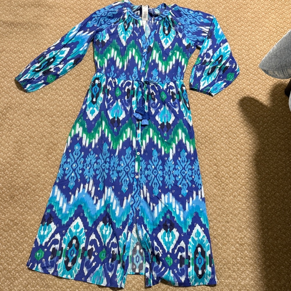 Tommy Bahamas Blue Patterned Maxi Dress